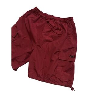 Voit Men's Red Cargo Swim Trunks Size Large Nylon Mesh Lined Y2K Style 8" Inseam